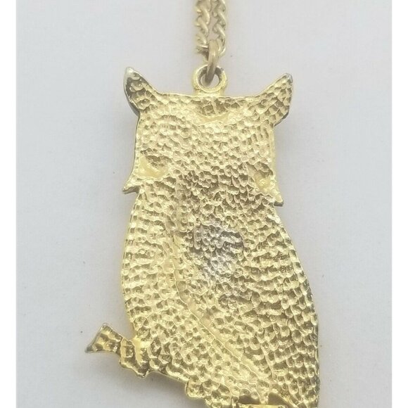 Owl Damascene Style Pendant Etched Embossed Gold Tone Chain Necklace Halloween - Picture 5 of 6